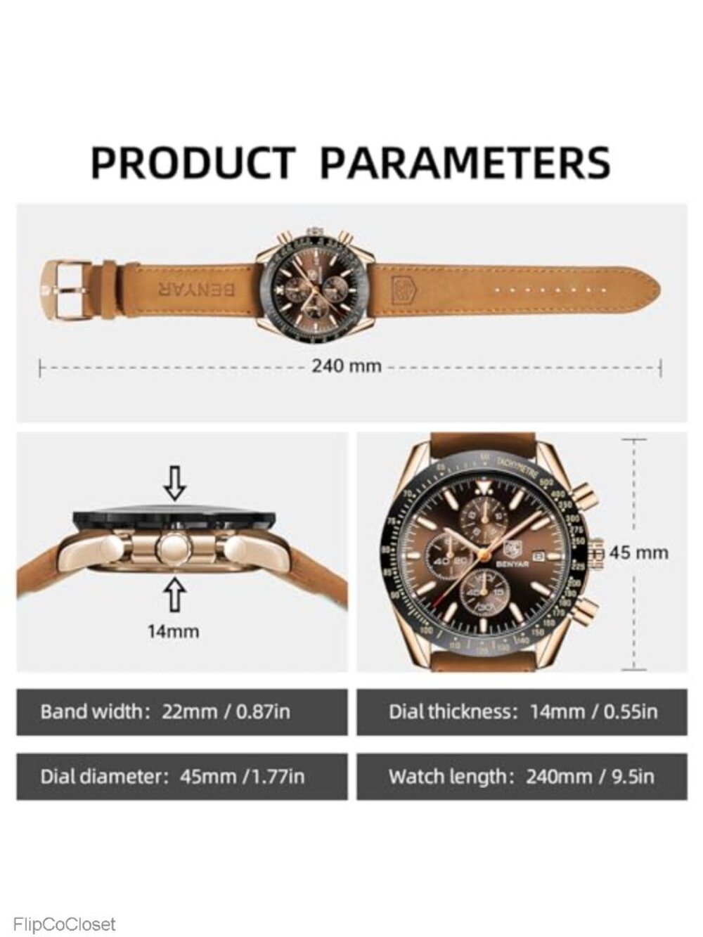 Men's Chronograph Quartz Watch Stainless Steel Case Silicone Strap - Picture 5 of 6